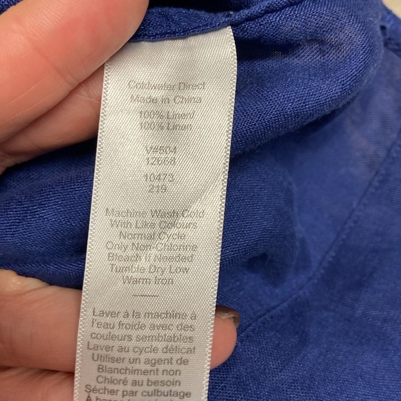 Coldwater Creek Oversized Linen Camp Shirt Size LP Indian Ink Blue Button Down - Picture 10 of 10